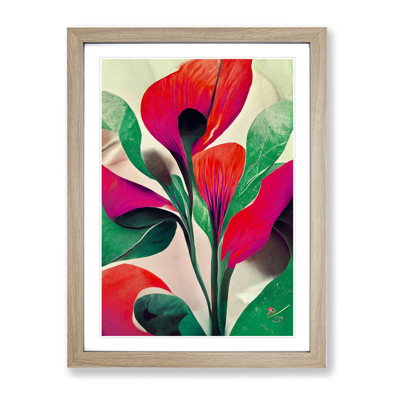Amazing Abstract Flowers No.2 - Wall Art, 66cm H x 48cm W, Oak Framed, White