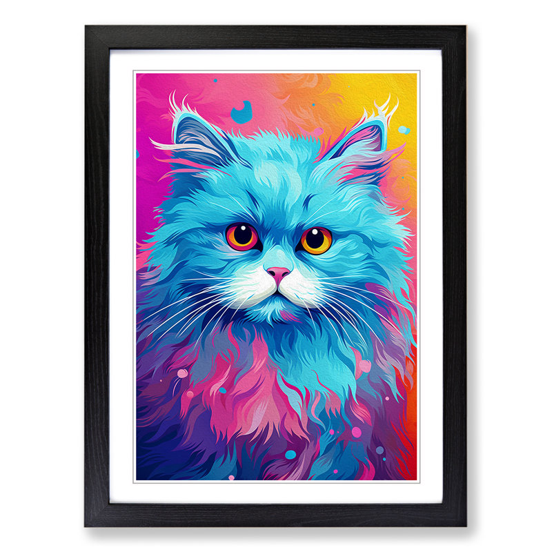 Persian Cat Pop No.2 - Single Picture Frame Print on Wood, Black Framed, 34cm H x 25cm W x 2cm D