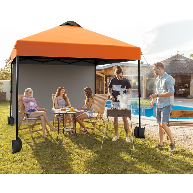 10' X 10‘ Pop Up Canopy With Sidewalls For Outdoor, Waterproof Portable Canopy With One Push Setup, Orange