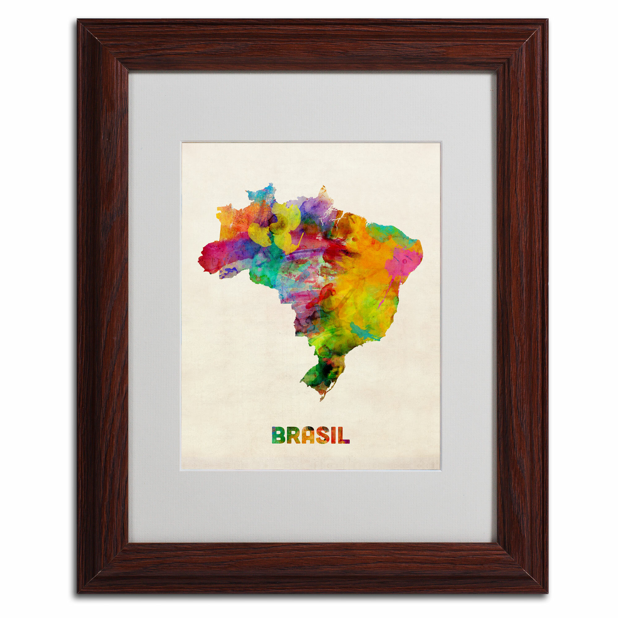 Trademark Fine Art Brasil Watercolor Map by Michael Tompsett