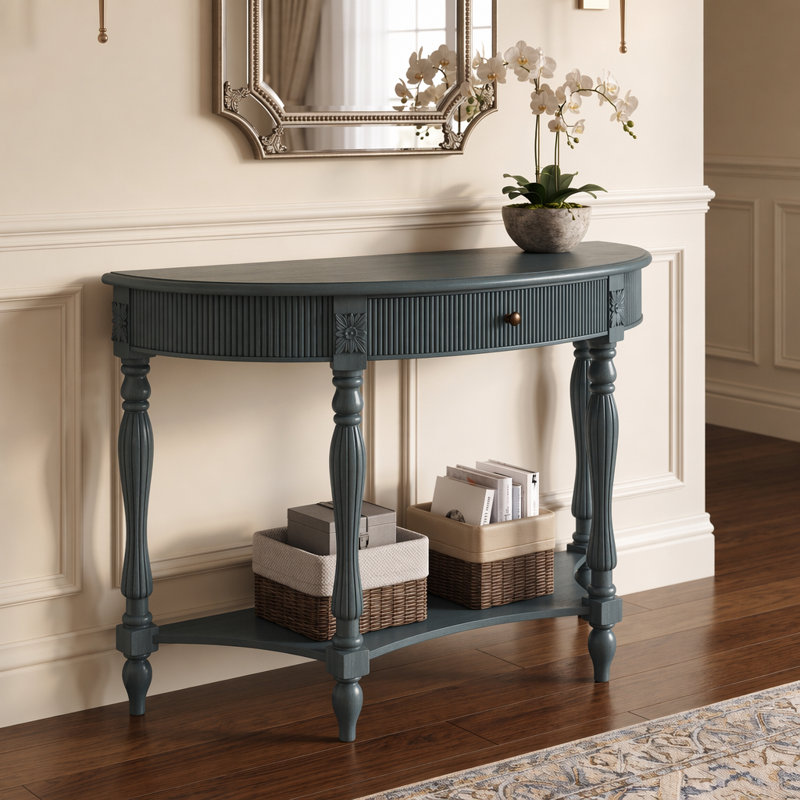 Console 45,27 po en bois massif avec tiroir et tablette, Blue