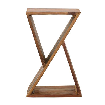 Recycled Wood Accent Table With Modern Geometric Design Rustic Silhouette In Brown Tone