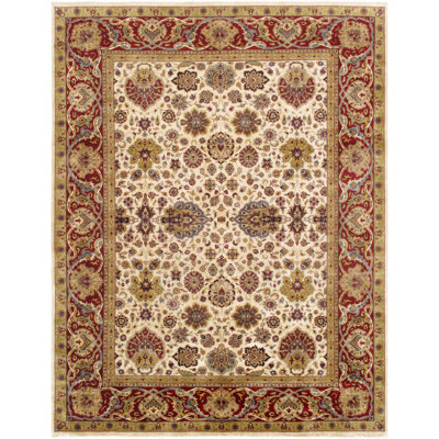 Baku Hand Knotted Wool Oriental Area Rug in Ivory/Red