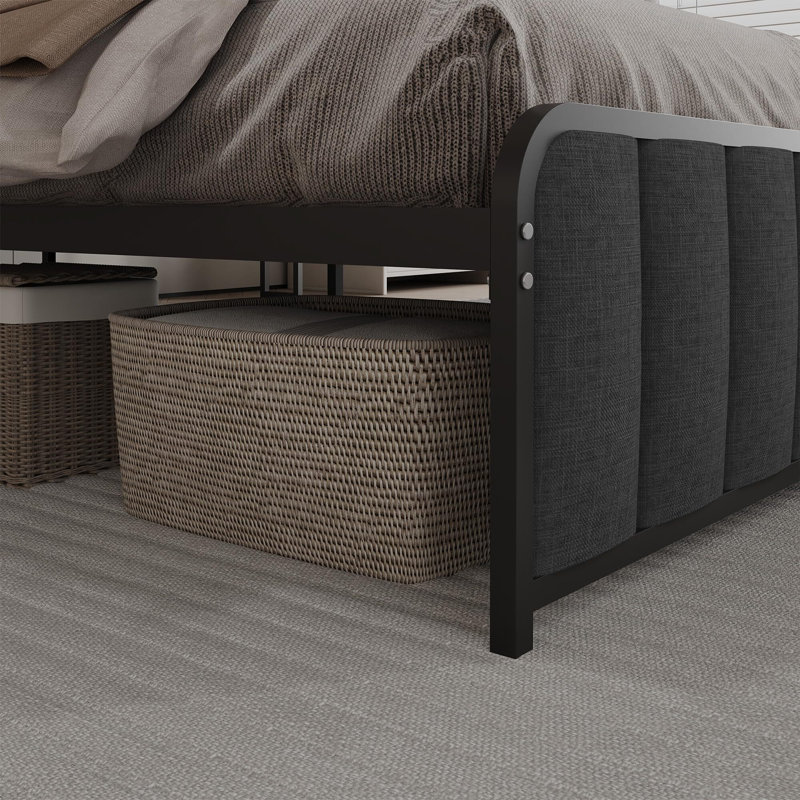 Wasat Upholstered Metal Slat Bed, Full, Black