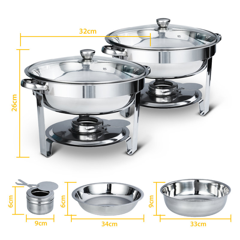 Stainless Steel Round Chafing Dish, Party Buffet Server, Buffet Accessory Warmers (set of 2)