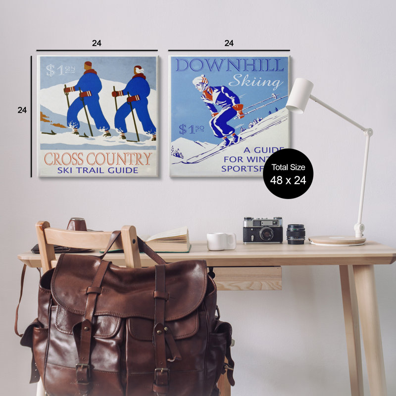 Cross Country Skiing Posters 2, ensemble d'art mural sur toile par Graffi * Tee, H 24 po x l 24 po