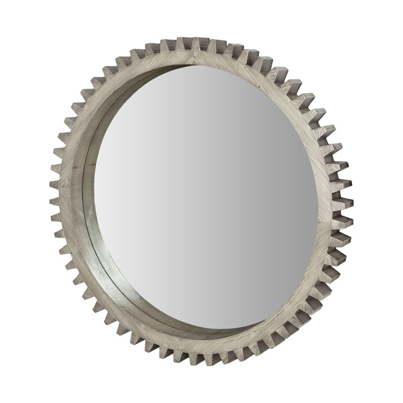 Kazmira Solid Wood Round Mirror, 44" x 44", Gray