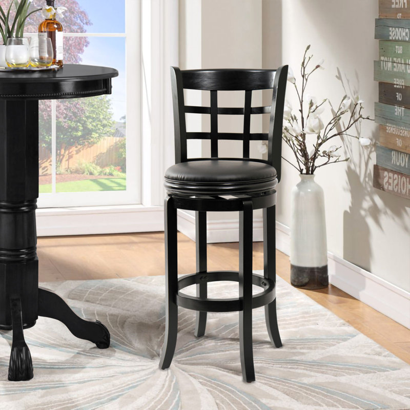 Swivel Upholstered Counter Stool with Solid Wood Frame, Black, Black, Bar Stool (29” Seat Height)