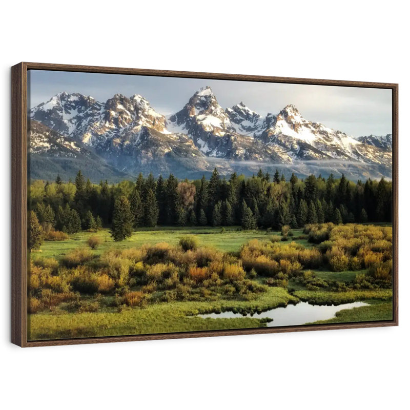 Grand Teton Beauty, 19 po x 13 po, Cadre flottant noyer