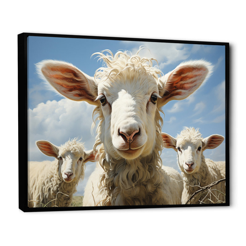 White Sheep Prairies Guardians II, reproduction d'art sur toile, H 16 po x l 32 po, Cadre flottant noir