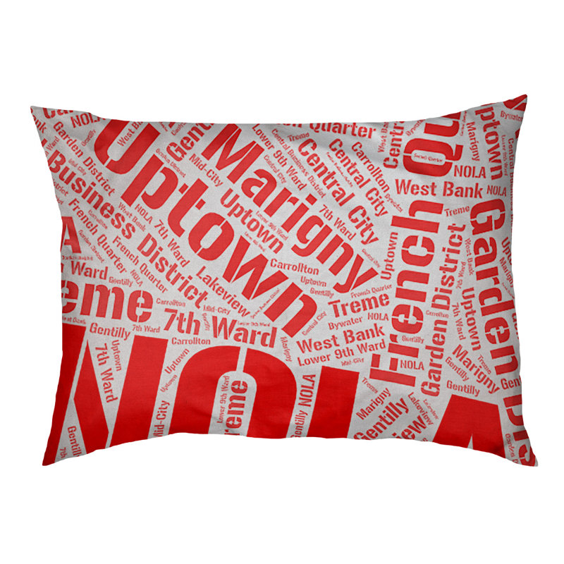 Coussin de chien « districts », Moyen (H 9,5 po x l 28 po x P 18 po), Rouge, Nouvelle-Orléans