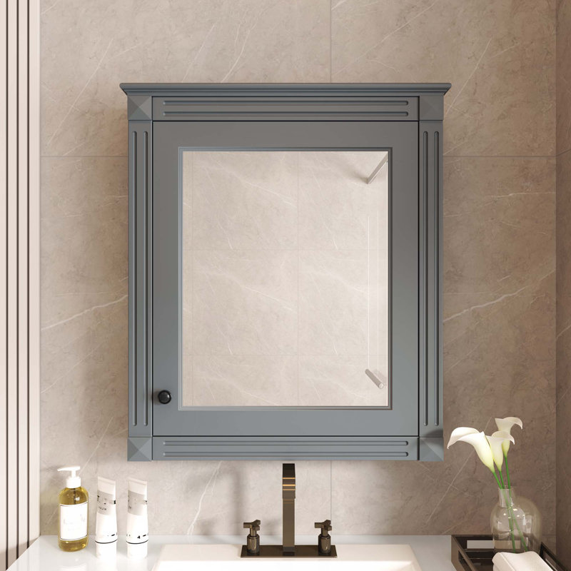 Armoire de rangement de salle de bain murale avec miroir, armoire à pharmacie avec tablette réglable en hauteur, armoire de rangement au-dessus de la toilette