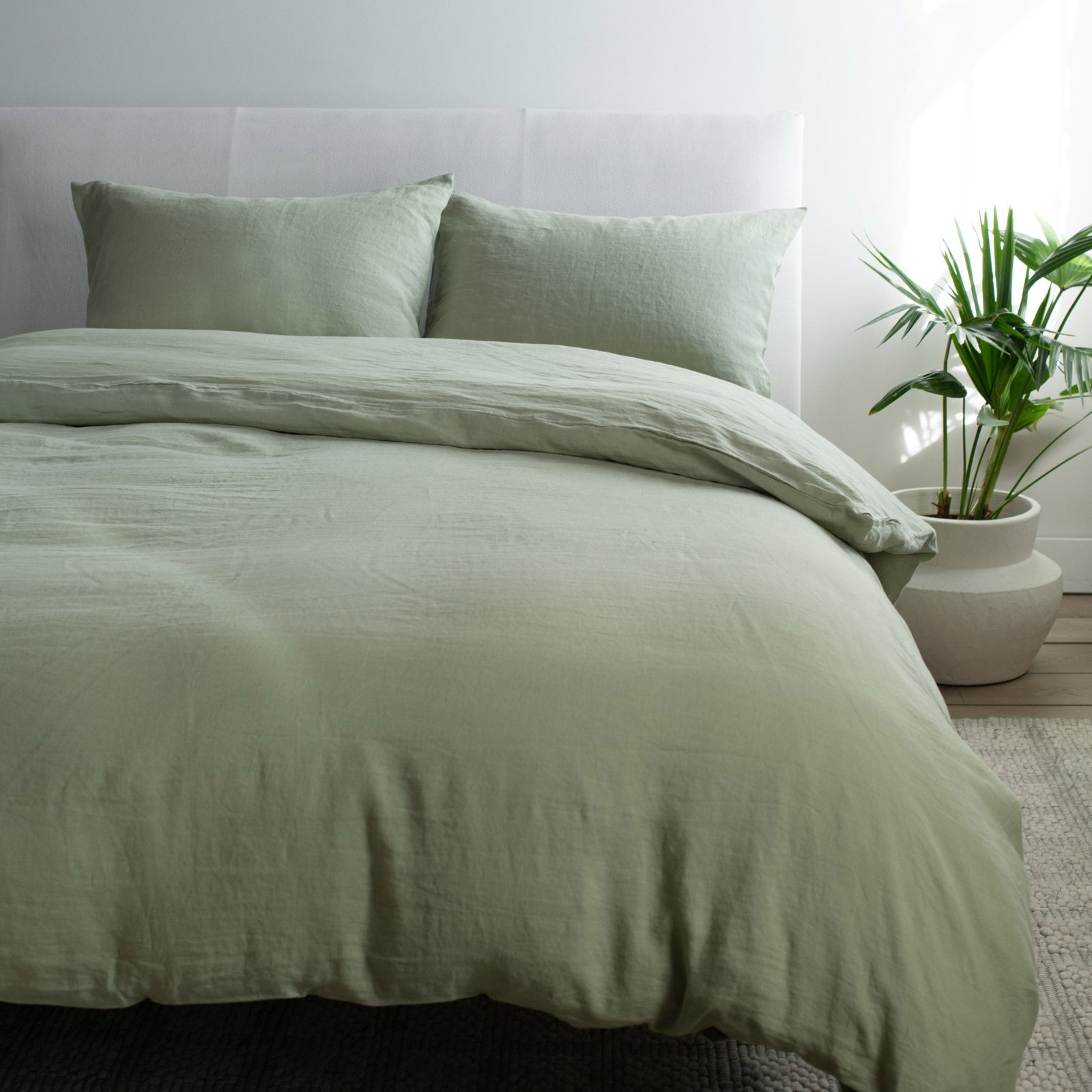 100% French Linen Duvet Cover & Sham Set, Matcha, Twin Duvet Cover + 1 Standard Pillow Sham