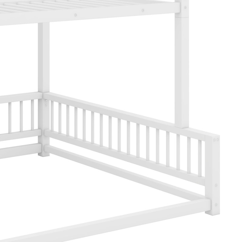 Structure de lit superposé minimaliste avec barrières de sécurité et échelle pratique, White