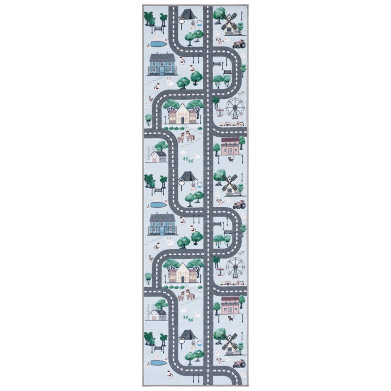 Tapis bleu / gris foncé Guarani, Tapis de couloir 2 pi 2 po x 8 pi