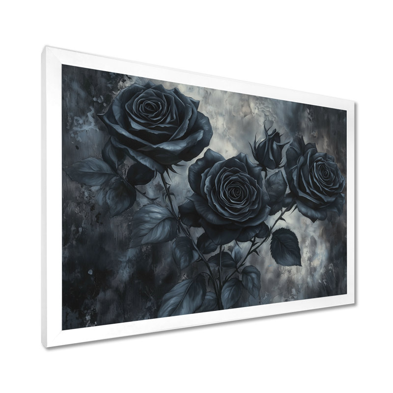 Midnight Roses Elegance I - Assortiment de grands bouquets assortis, Cadre simple, H 12 po x l 20 po, Blanc