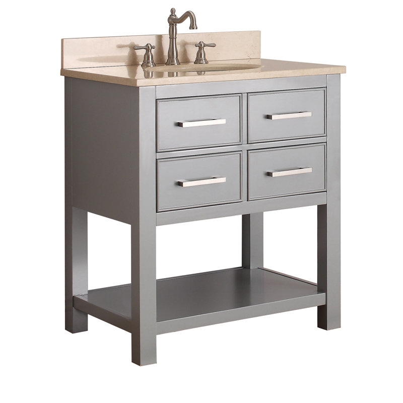 Brooks 31'' W Single Vanity, Chilled Gray, White Engineered Marble, Oval