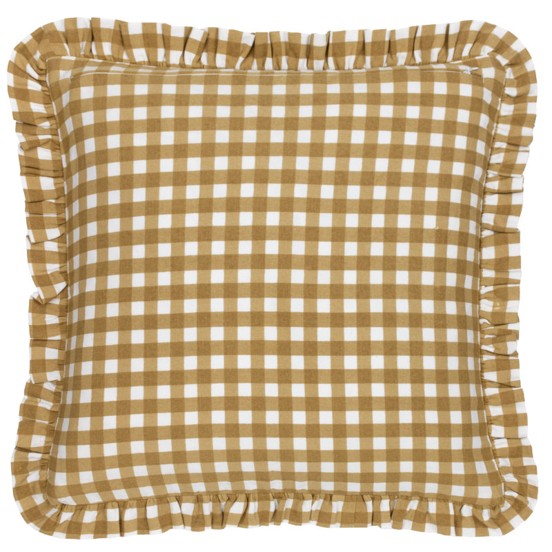 Maude Gingham Cotton Piped Cushion, Gold, Feather