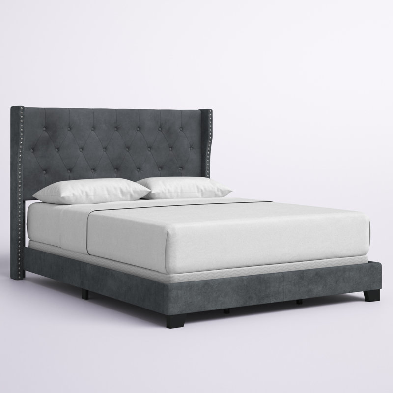 Osoba Upholstered Standard Bed, Dark Gray Velvet, Queen