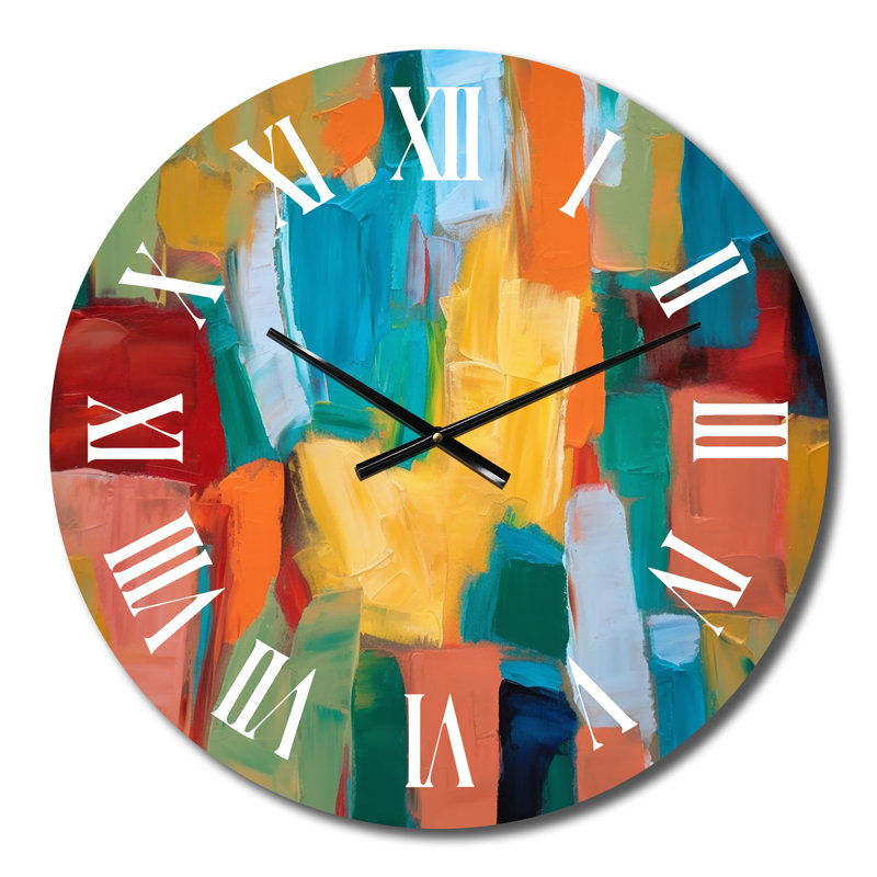 Vibrant Cubist Colourfields I - Abstract Collages Wall Clock, Small