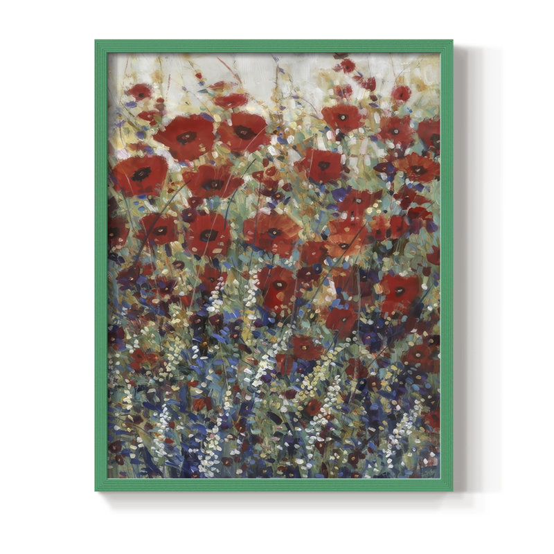 «Garden Poppies I», reproduction encadrée - bois massif, H 11 po x l 9 po, Vert