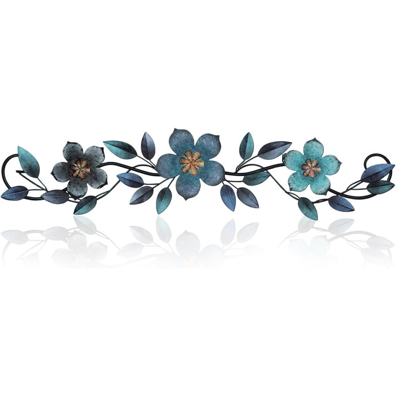 Rouleau de décoration murale fleur bleue en métal 15,7 pouces