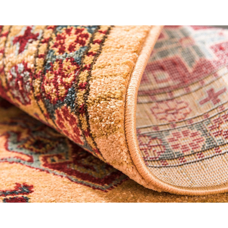Tapis beige/rouge sud-ouest Lauri, Rond 8 pi