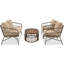 Sièges de patio au design moderne et terreux, coussins amovibles, beige, plateau de table ovale en bois surdimensionné, beige, table