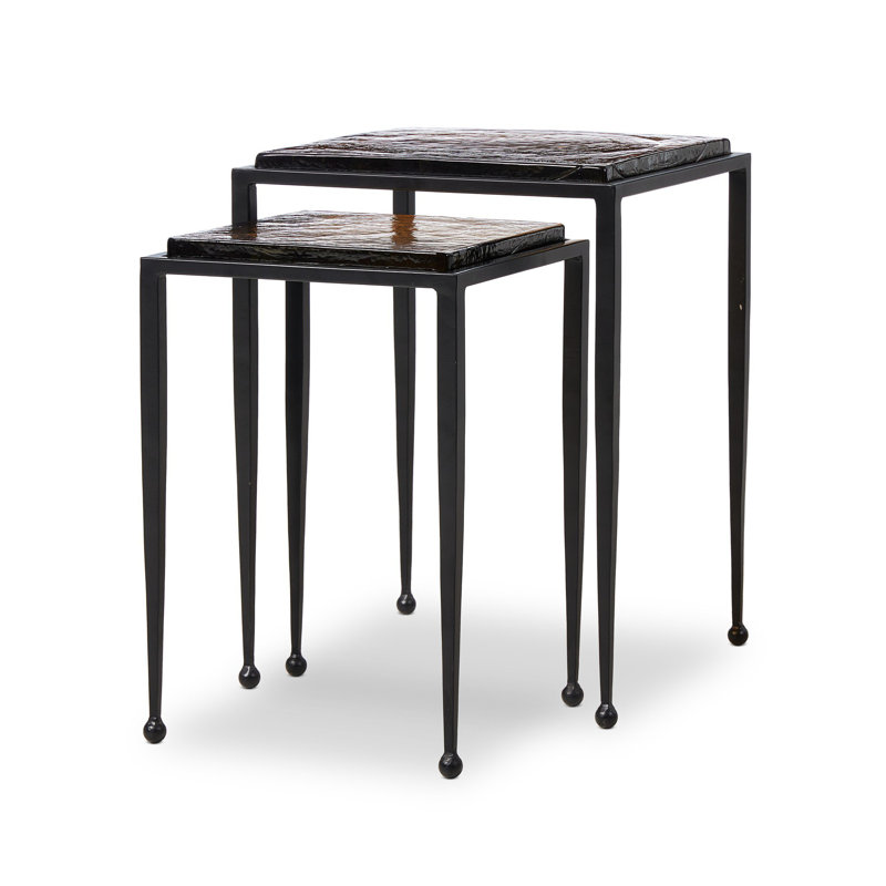 Dalston Glass Nesting End Table, Amber Cast Glass