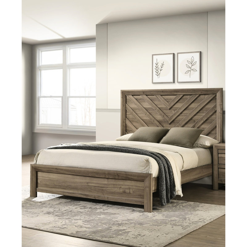 Cadre de lit simple brun avec tête de lit, esthétique contemporaine, aspect bois chaleureux, sommier tapissier nécessaire au design, bois, apparence, nécessaire