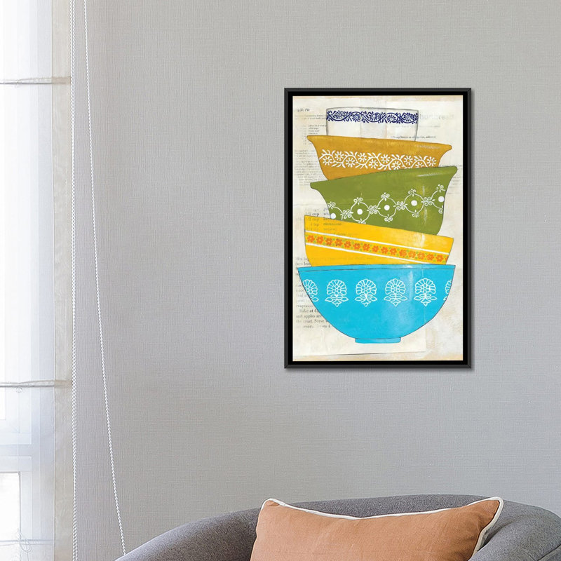 « rétro ware iii », reproduction d’impression sur toile, H 26 po x l 18 po x P 1,5 po, Toile avec cadre noir, Pas de tapis