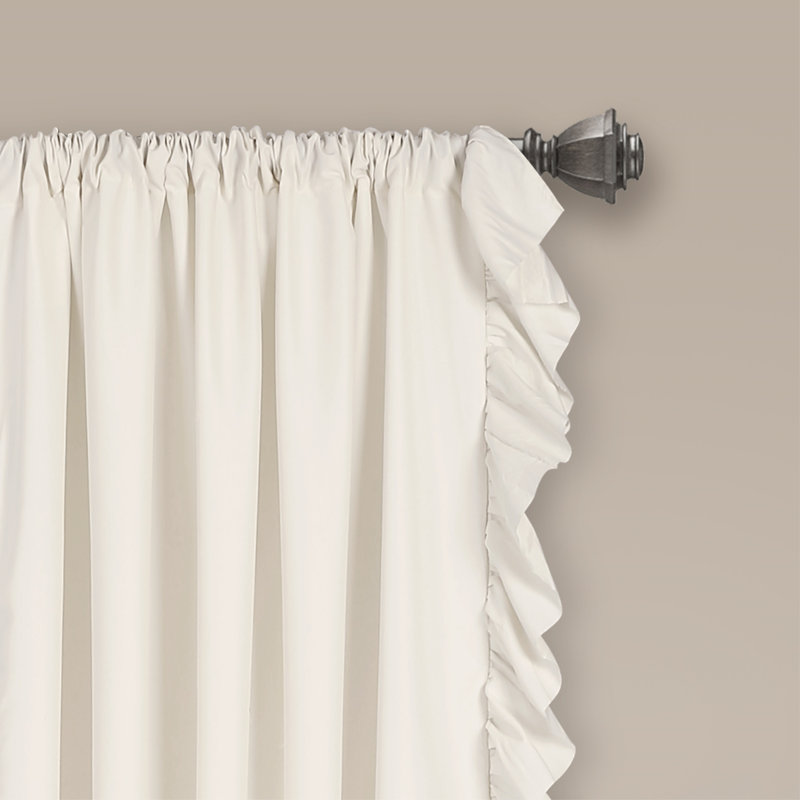 Pure White Polyester Room-Darkening Ruffled Curtain Panels, 54"W x 45"L