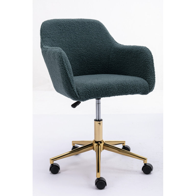 Teddy Fabric Material Adjustable Height 360 Revolving Home Office Chair With Gold Metal Legs And Universal Wheel For Indoor
