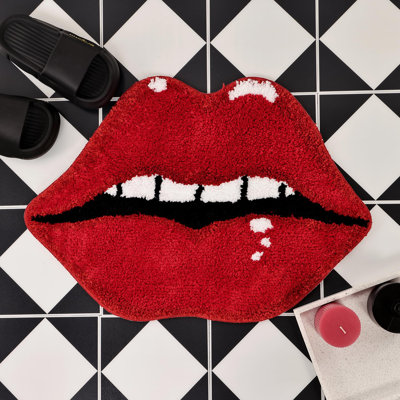  Lips Shaped Bathroom Rug, Cute Red Bath Mat Non Slip, Absorbent, Plush Shower Rugs For Bathtub