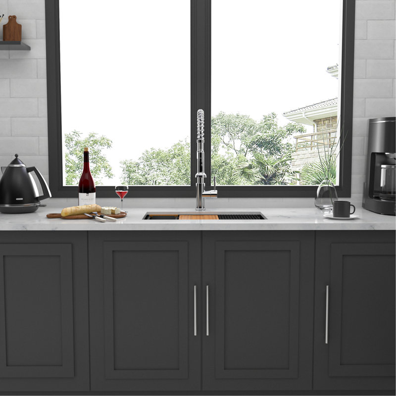 30"X18"X10" Workstation Undermount Kitchen Sink In Gunmetal Black, 16 Gauge T304 Stainless, Quick - Drain Design Nano Construction