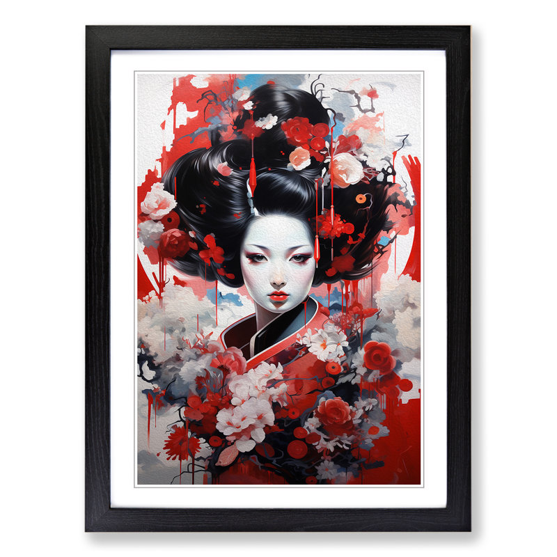 Geisha Neo Plasticism Art - Framed Print, Black Framed, 46cm H x 34cm W