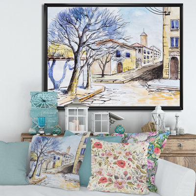 Maison blanche dans un village d'été - Peinture sur toile