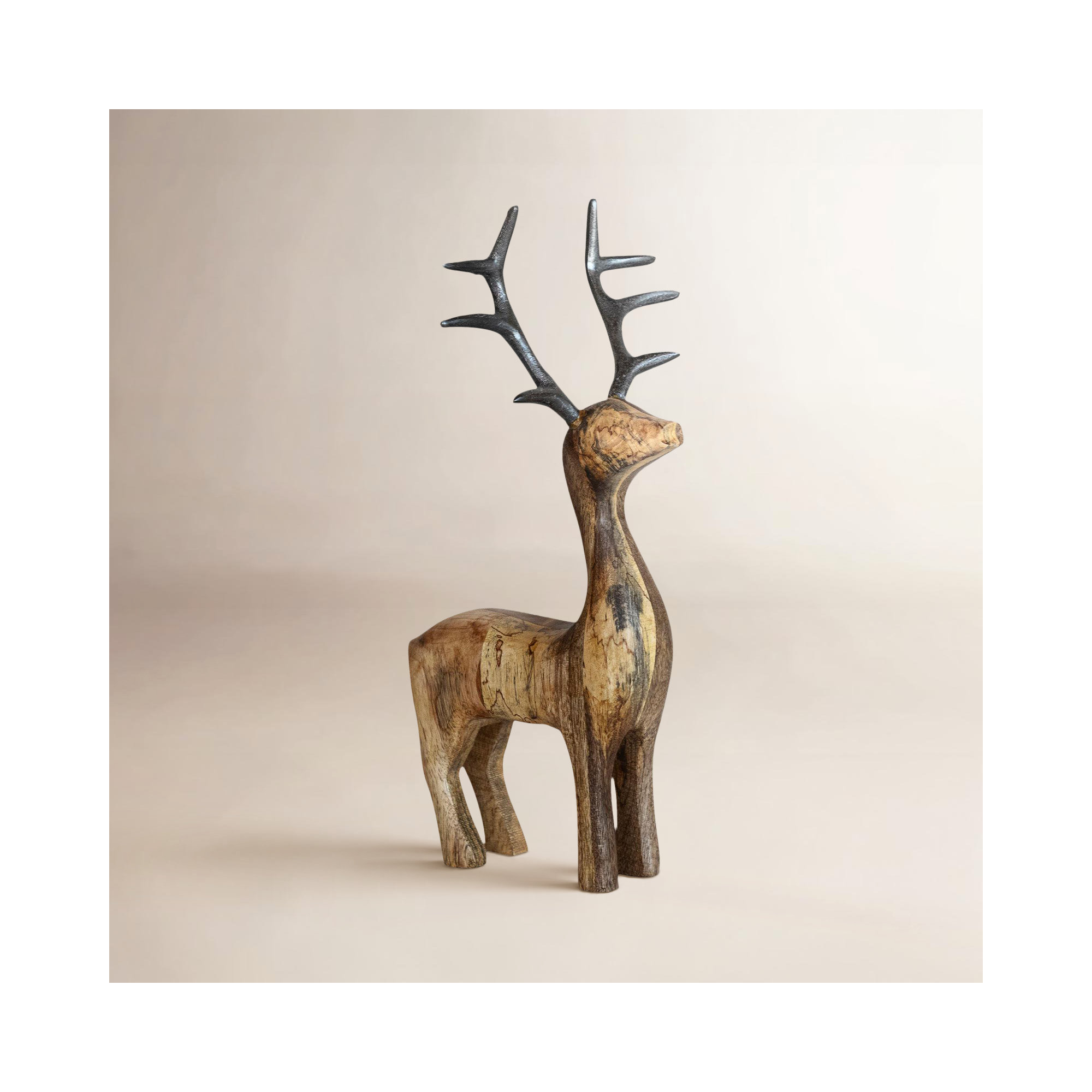 Mango Wood Standing Reindeer With Aluminum Antlers