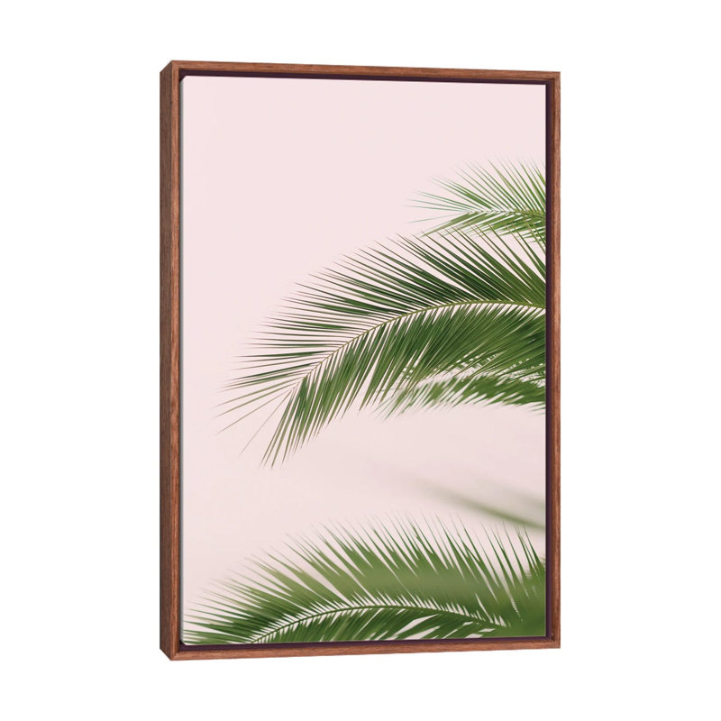 Pink And Green Palm Tree by Svetlana Balta - Painting on Canvas, Brown Framed, 66.04 cm H x 45.72 cm W
