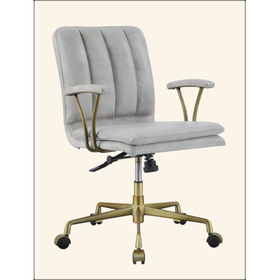 Vintage White Top Grain Leather & Chrome Finish Office Chair