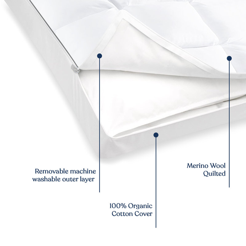 King Size White Merino Wool Quilted Adjustable Pillow with Organic Cotton Cover