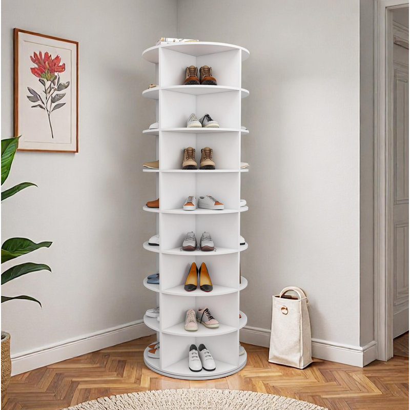 Rotating Shoe Rack Tower, 8-Tier Spinning Storage Rack, Free Standing 360° Revolving Shoe Organizer, Holds 32 Pairs Of Shoes (8-Tier,White)
