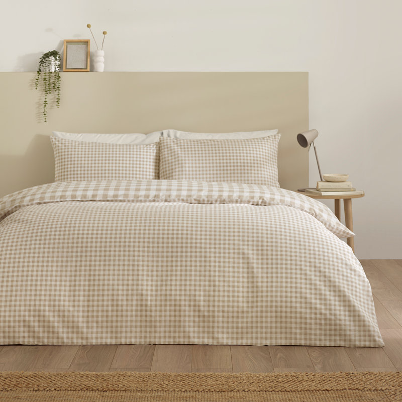 Bamford Gingham Check Reversible Duvet Cover Set, Single, Natural