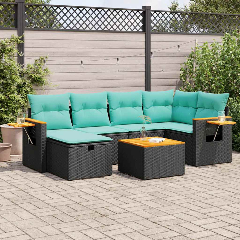  Ensemble de canapé de patio 7 pièces avec coussins en rotin de polyester