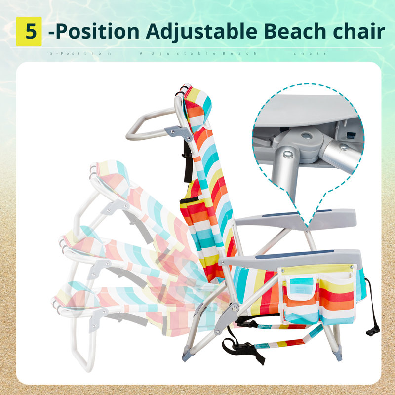 Aluminum Folding Backpack Beach Chair, Red/Yellow/Blue Rainbow