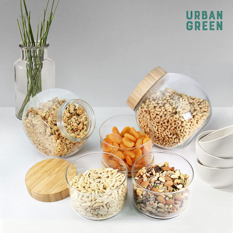 Urban Green Glass Containers With Bamboo Lids, 5 Pack, Pantry