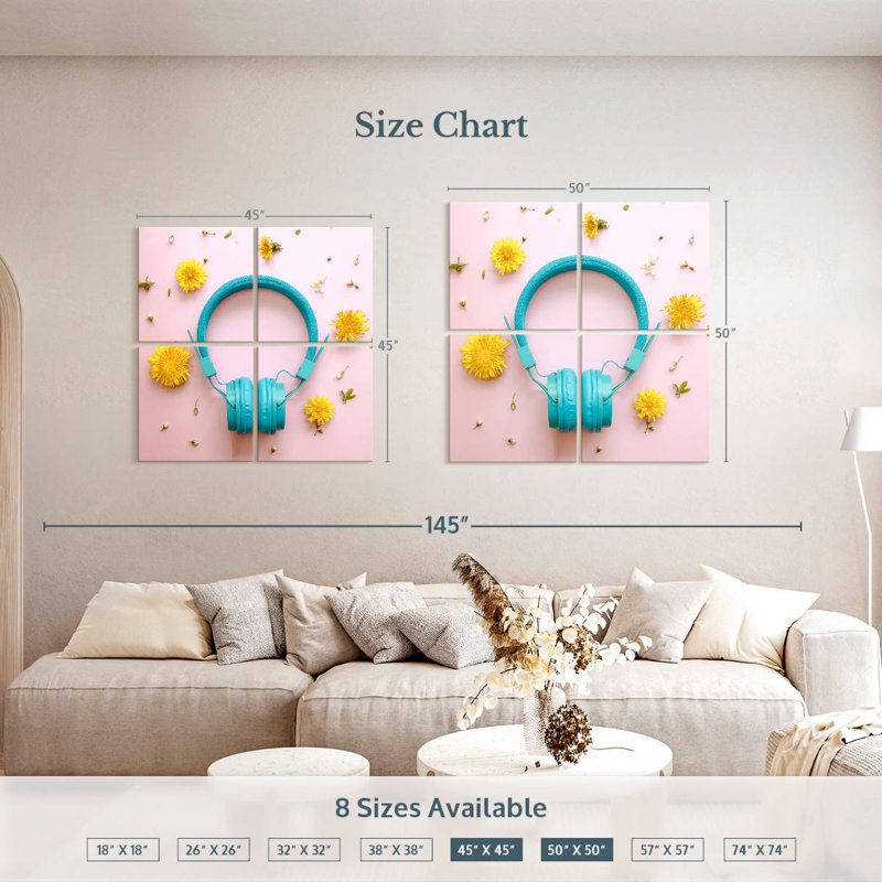Abarca Daisies And Headphones, 50" H x 50" W