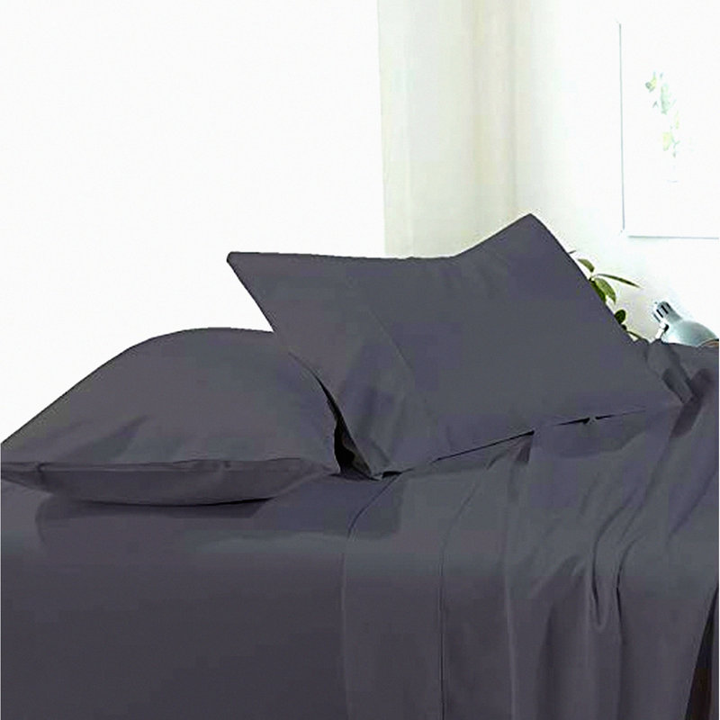 Luxury Comfort Waterbed Sheets - 100% Cotton, 600 Thread Count, California King Size 4 Piece Set, Deep Pocket, Dark Grey Solid Color.
