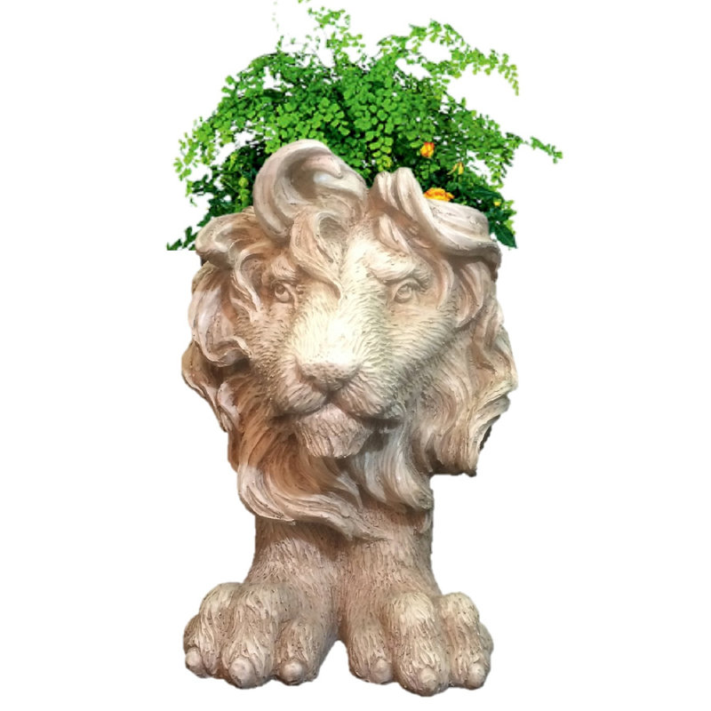 Muggly's Lion Mascot Animal Statue Planter, 18" H x 11.5" W x 12" D, Antique White