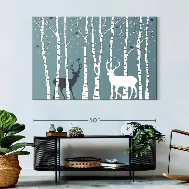 Deer In Birch Forest, 34" H x 51" W